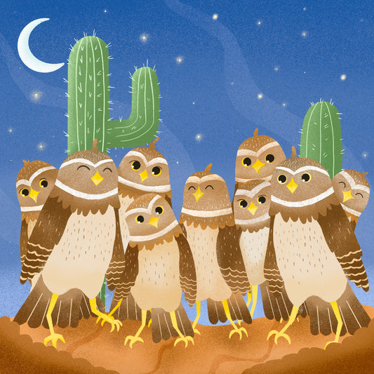 Owls Under the Cactus Moon - Greeting Card