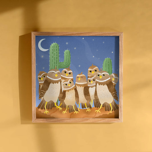 Owls Under the Cactus Moon - Art Print